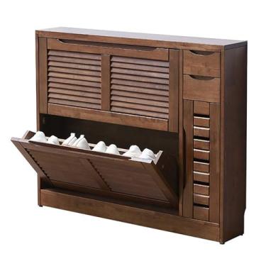 Imagem de Armário de madeira maciça com venezianas, sapateira de corredor, organizador de armazenamento de armário, prateleira de sapatos para corredor interno e externo, nogueira (C)