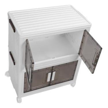 Imagem de KIMISS Caixa de Armazenamento Dobrável Com Rodas - Organizador PP PET Empilhável para Quarto, Sala de Estar, Garagem, Armário - Recipiente de Várias Camadas Com Design de Porta Dupla (Médio: Aprox.