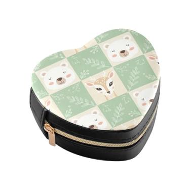 Imagem de Burbuja Caixa de joias em forma de coração de urso cervo mini estojo de joias de viagem para mulheres e meninas, estojo portátil organizador de armazenamento para brincos, anéis, colares e pulseiras