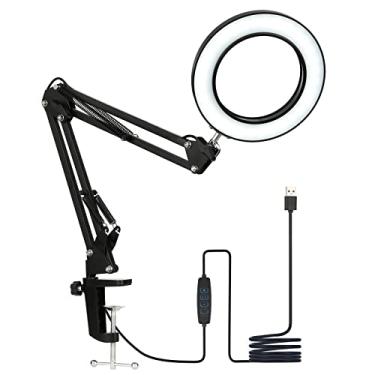 Imagem de Lampada de Mesa com Braço Oscilante Fixação por Aperto Luz LED Regulável 3 Modos Cor e 10 Níveis Brilho Luminária Alimentada USB Protetora dos Olhos para Leitura Trabalho Estudo