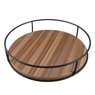 Imagem de QANYEGN Rack de tempero de ferro de madeira, organizador de mesa giratória de tempero, prateleiras giratórias de tempero para bancada de cozinha e armário