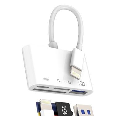 Imagem de Leitor de cartão SD Lightning (4 em 1) adaptador de cabo USB OTG 3.0 para iPhone 14 pro max splitter câmera digital micro SD TF adaptador compacto de transferência de memória para iPad para Apple