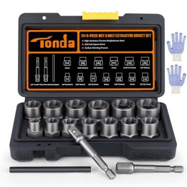 Imagem de TONDA Kit extrator de parafusos, conjunto de soquetes de remoção de parafusos despojados de 16 peças com adaptador de impacto de 3/20.3 cm e pino e luvas, extrator de parafusos resistente para porcas