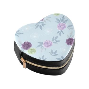 Imagem de Burbuja Caixa de joias com flores em forma de coração, mini estojo de viagem para mulheres e meninas, organizador portátil de armazenamento para brincos, anéis, colares e pulseiras