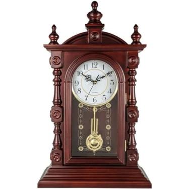 Imagem de Relógio de mesa para avô para decoração de sala de estar, pêndulo, operado por bateria, sem tique-taque, silencioso, quarto, música de madeira maciça, parede grande