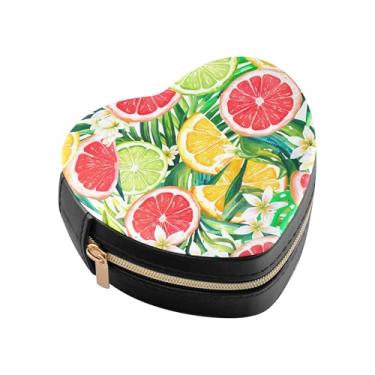 Imagem de Burbuja Mini caixa de joias em forma de coração com fatias vibrantes de toranja para mulheres e meninas, estojo portátil organizador de armazenamento para brincos, anéis, colares e pulseiras