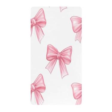 Imagem de Blueangle Lençol de berço padrão para berço infantil - Lençóis de algodão macio e respirável com laços rosa fofos (582)