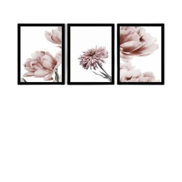 Imagem de Kit 3 Quadros Fotografias Modernas Flores Rosê 45X34Cm Vidro
