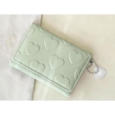Imagem de Carteira feminina, porta-cartão de crédito PU com pingente em forma de coração, linda carteira feminina de cartão de crédito para compras, encontros, viagens, Verde, Casual