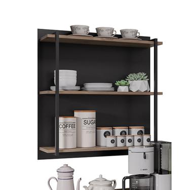 Imagem de Prateleira Industrial Tripla Cozinha Suspenso Painel Emi 70,5cm Preto/freijó - D'Rossi