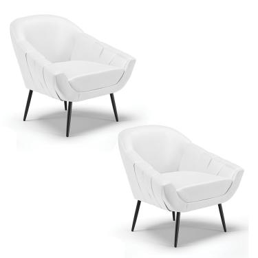 Imagem de Kit 02 Poltronas Giovana Corino Branco Pés Palito de Ferro - D'Rossi