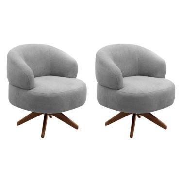 Imagem de Kit 02 Poltronas Decorativas Orgânicas Living Have Base Giratória Bouclê Cinza - Desk Design