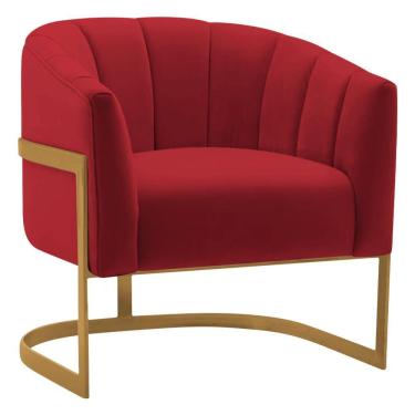 Imagem de Poltrona Decorativa Sala De Estar Recepção Mavie Base De Ferro Dourado Suede Adj Decor Vermelho