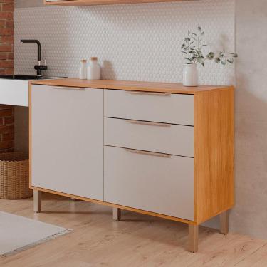 Imagem de Balcão Divina 120 Cm Para Cozinha Com 2 Portas E 2 Gavetas Cinamomo/off White