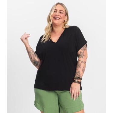 Imagem de Blusa Manga Curta em Viscotorcion Secret Glam Preto, Plus G2, Preto
