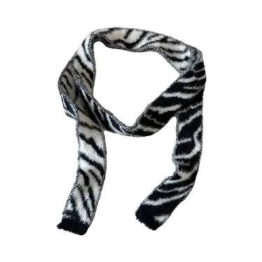 Imagem de Cachecol Feminino Listrado De Pelúcia Fino E Estreito Estilo Coreano D