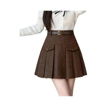 Imagem de Saia Plissada De Cintura Alta Em Corduroy Para Mulheres E Meninas, Est