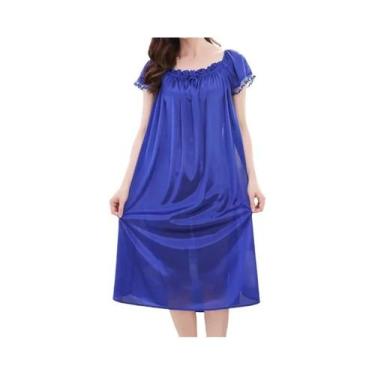 Imagem de Camisola plus Size De Seda Gelada Com Renda E Decote Em V, Longa, Para