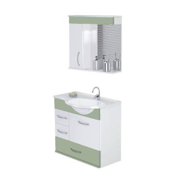 Imagem de Armário Para Banheiro Viena 5700 Suspenso 59,5cm 2 Gavetas + Gavetão Rorato - Verde Acqua