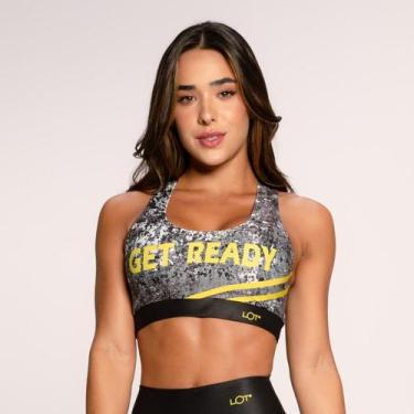 Imagem de Top Fitness Suplex Estampado Cruzado nas Costas Cinza Get Re, P, Subli