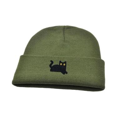 Imagem de Gorro De Tricô Com Padrão De Gato Preto Para Homens E Mulheres, Quente