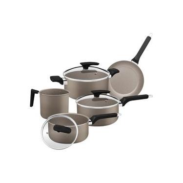 Imagem de Jogo de Panelas 5 Peças Tramontina Milazzo com Revestimento Antiaderente Starflon - Amêndoa