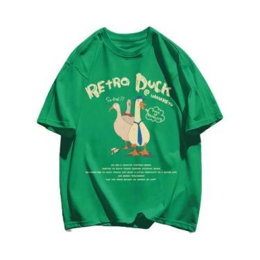 Imagem de Camisetas De Algodão Com Estampa De Pato Retro Para Homens, Soltas E R