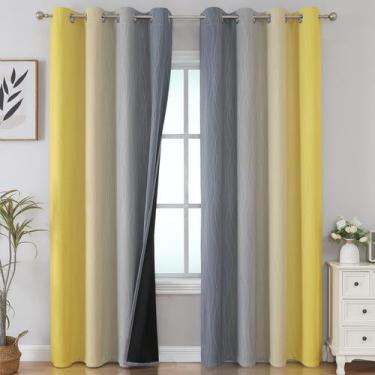 Imagem de Cortinas Blackout Estelar Textiler Cinza/Amarelo 213x132cm 2 painéis