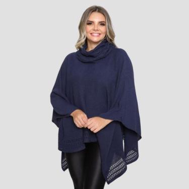 Imagem de Poncho Feminino Tricô Lã Gola Alta Confortavél Tendência Frio - GIP, A