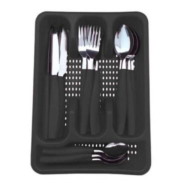 Imagem de Conjunto de Talheres 25 Peças Aço Inox com Suporte Preto Original Line