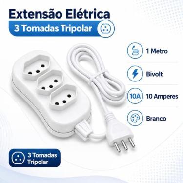 Imagem de Extensão Bivolt 3 Tomadas Tripolar 10A Cabo PP 3 x 2,5mm 1 metro Preta