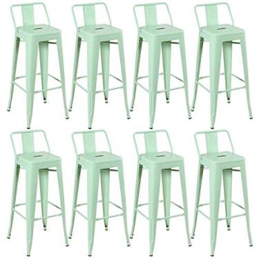 Imagem de Loft7, Kit 8 Banquetas Iron Tolix Design Industrial em Aço Carbono 76 cm Alta Com Encosto Vintage Elegante e Versátil Cozinha Bar Sala de Jantar Varanda Gourmet, Verde Claro