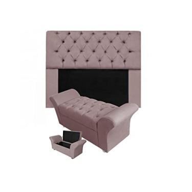 Imagem de Kit Cabeceira Mirage e Calçadeira Baú Veneza Solteiro 90 cm Suede Rose - DL Decor