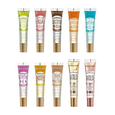 Imagem de Ruby Kisses Broadway Vita-Lip Gloss labial transparente (pacote com 10), fórmula ultra-hidratante e calmante com vitaminas, protetor labial com acabamento não pegajoso de alto brilho com menta, rosa