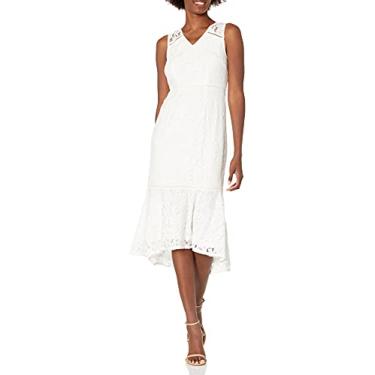 Imagem de Adrianna Papell Vestido feminino Cynthia de renda com babado na bainha, Marfim, 42