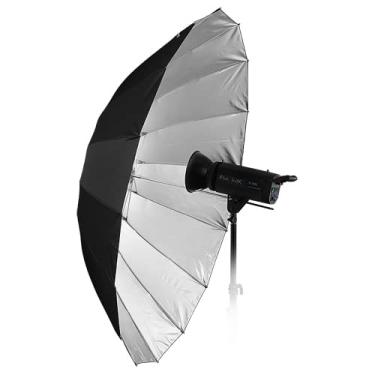 Imagem de Fotodiox Guarda-chuva refletivo prata parabólico Pro 152 cm – Guarda-chuva fotográfico preto/prata 16 nervuras