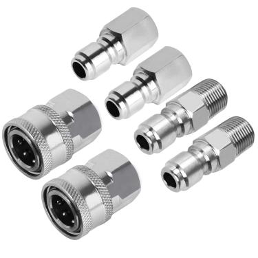 Imagem de WEOSMIRA Conjunto de adaptadores de lavadora de pressão, conexões rápidas de 3/8, arruela elétrica macho e fêmea desconexão rápida, plugue rápido de 3/8" macho, 6 peças, aço inoxidável, 5000 PSI