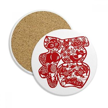 Imagem de Porta-copos de cerâmica Blessing Paper Cut Flower Fish Porta-copos com pedra absorvente para bebidas, presente de 2 peças