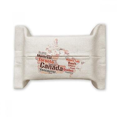 Imagem de Mapa do Canadá com nomes de cidades, pontos de referência, porta-capa de papel para lenços faciais, saco de linho de algodão