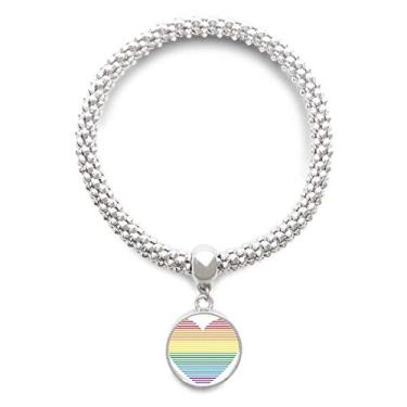 Imagem de DIYthinker Bracelete com pingente de prata LGBT de coração com forro de lésbica, arco-íris e corrente ajustável