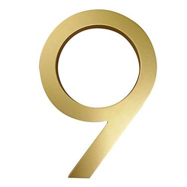 Imagem de Número de placa de casa flutuante 3D de 15 cm, placa digital de porta de 0 a 9 sinalizações douradas para construção ao ar livre, montagem com parafuso, liga, antiferrugem, não refletiva, fácil de ler