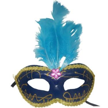 Imagem de Máscara Veneziana Azul - Pena Central - Extra Festas
