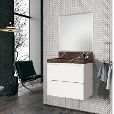 Imagem de Conjunto para Banheiro com Espelho, Gabinete e Lavatório em Porcelanato com Cuba Embutida 80cm Bumi Branco