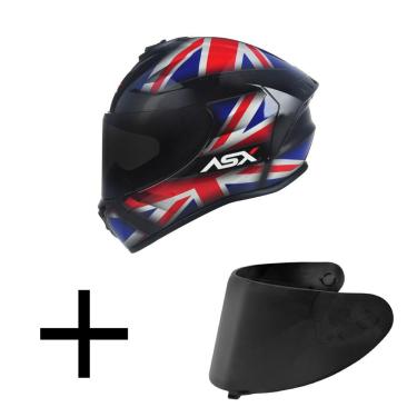 Imagem de Capacete ASX Draken UK Preto Azul e Vermelho Mais Viseira Fumê
