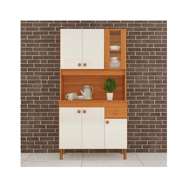 Imagem de Cozinha Compacta Indekes Laura com 6 Portas, 1 Gaveta e 1 Prateleira - 90cm de largura - Freijo/Off White