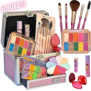Imagem de Maleta de Maquiagem Infantil Kit Completa Make Princesa Dia das Crianças conjunto completo Com pincel batom base esponja