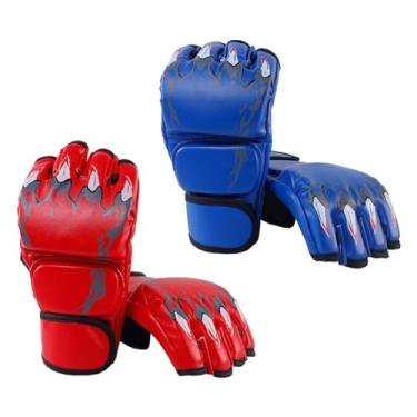 Imagem de Amagogo 2 Pares Luvas Mma Luvas de Boxe Meio Dedo Respirável Luvas Sem Dedos Artes Marciais Saco Luvas para Muay Thai Treinamento Adulto, Vermelho e azul