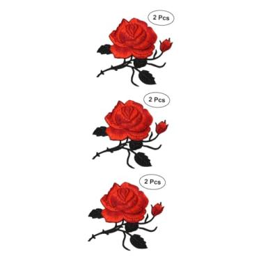 Imagem de EXCEART 6 Peças artesanato kraft patch bordado Rosa vermelha Bordado floral iron decorar manchas florais rosas aplique bordado patch de rosa bordado fragmento flores vermelho