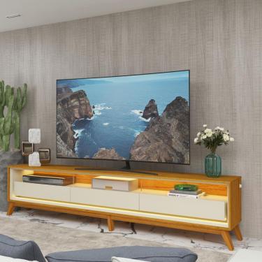 Imagem de Rack para TV até 85 Polegadas 3 Gavetas LED com Pés Requinte Gelius - Naturale/Off White