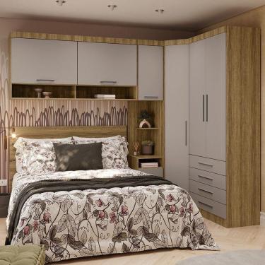 Imagem de Quarto De Canto Casal Com Guarda Roupas Cabeceira Paris Luciane Móveis Avelã Pf Com Cinammon Pf
